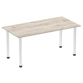 Impulse 1600mm Straight Table Grey Oak Top Chrome Post Leg I003617 DD